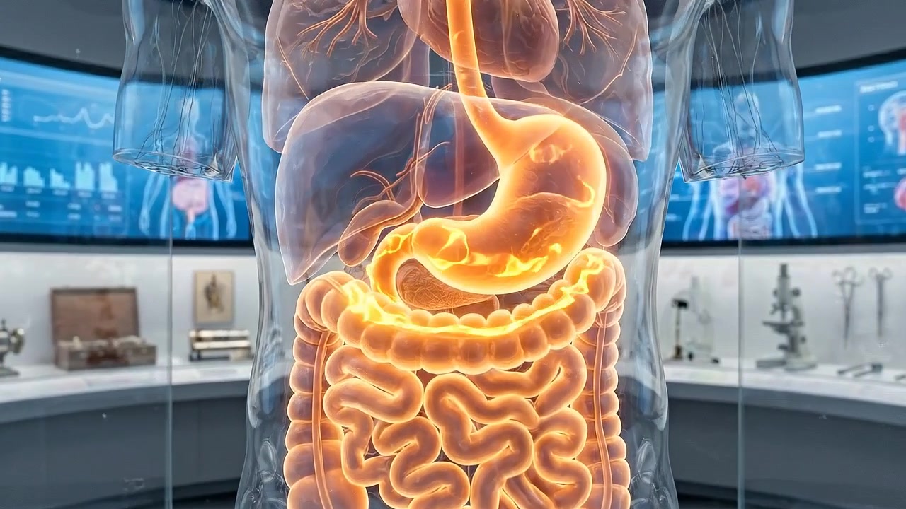 Animazione medica 3D del sistema digestivo umano in laboratorio