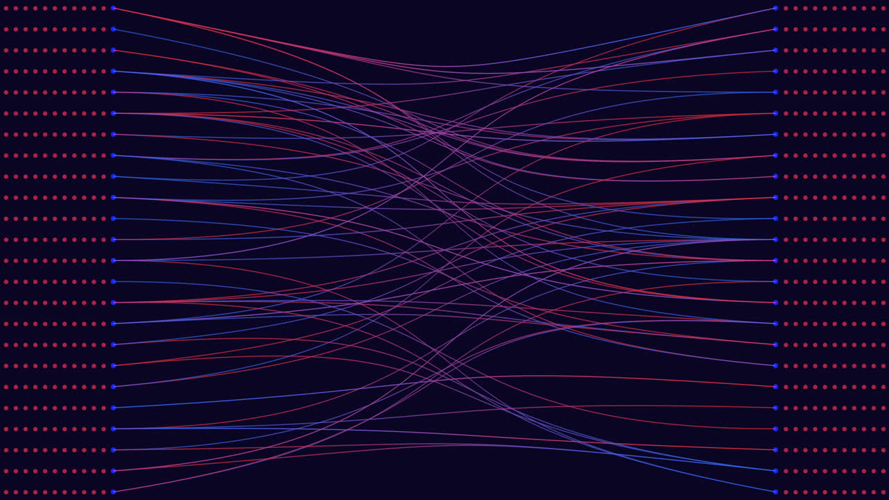 Dynamic zigzag pattern of red and blue lines on dark background