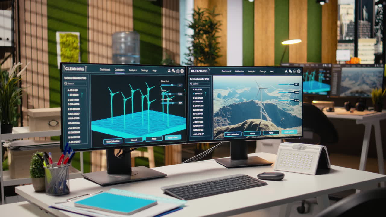 Windmill Farm Cad Design Software Displayed On Monitors