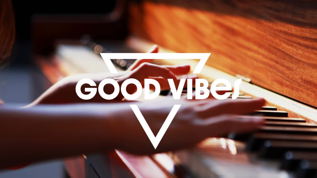 Animation of good vibes text over child playing the piano