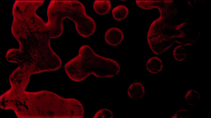 Images of red blood cells and abstract shapes on a black background