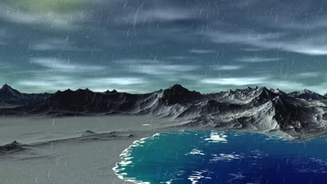 alien planet. mountain and  water. animation. panorama. 4k