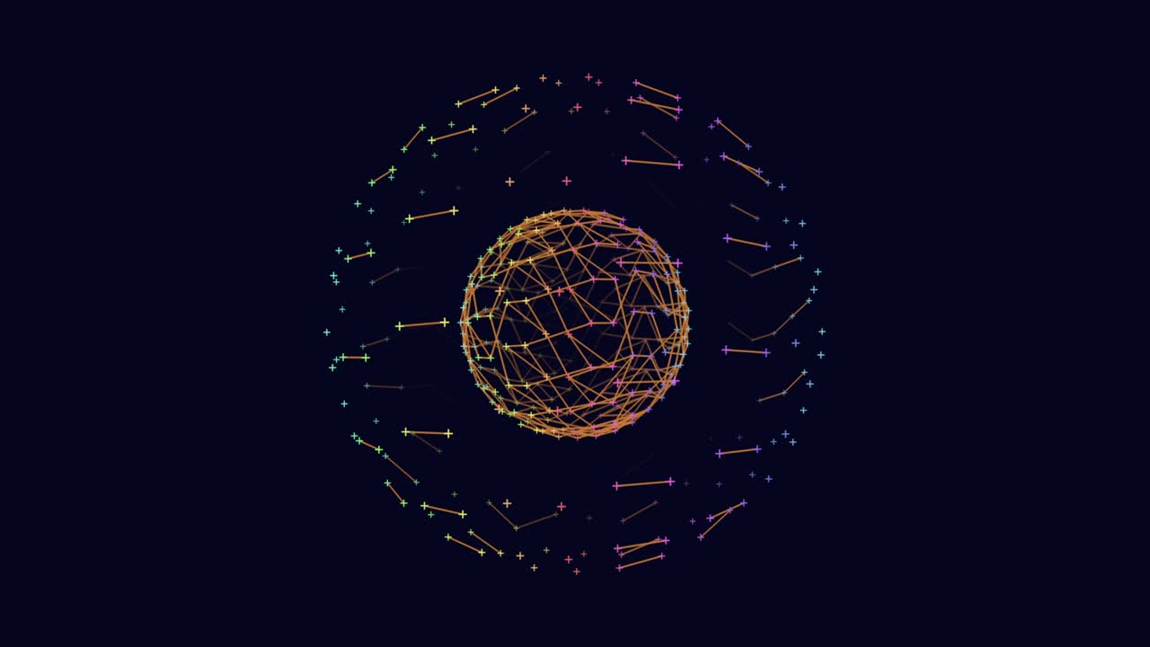 어두운 공간에 점과 선이 있는 모션 오렌지 미래형 구