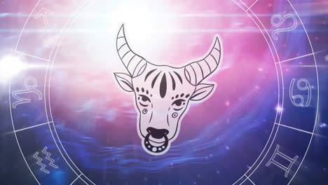 Animación-De-La-Rueda-Giratoria-Del-Signo-Del-Zodiaco-Con-El-Signo-De-Tauro-Y-Estrellas