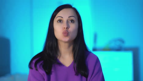 portrait of beautiful woman. portrait of woman making facial gymnastics