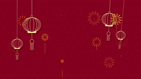 Animation-of-chinese-lantern-pattern-and-decoration-on-red-background