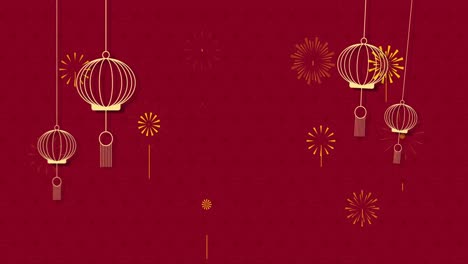 animación de patrón de linterna china y decoración en fondo rojo.