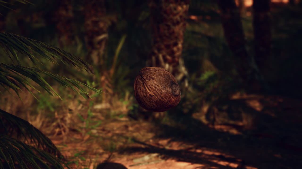 coco cayendo de una palmera en un paraíso tropical