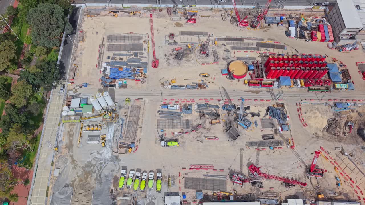Aerial view of Bogota construction site bustling with activity