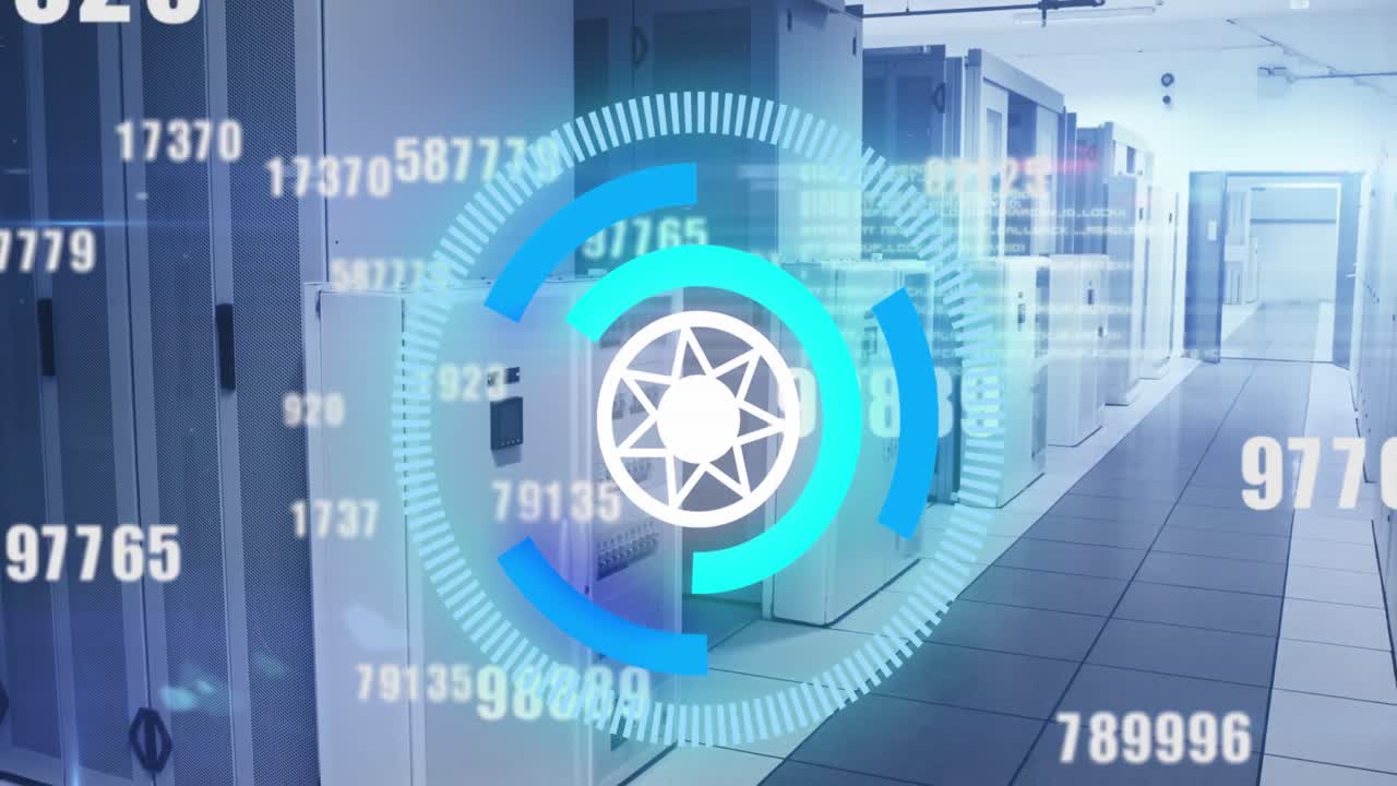 animación de la estrella en los círculos de carga y el cambio de números en la sala del servidor en el fondo