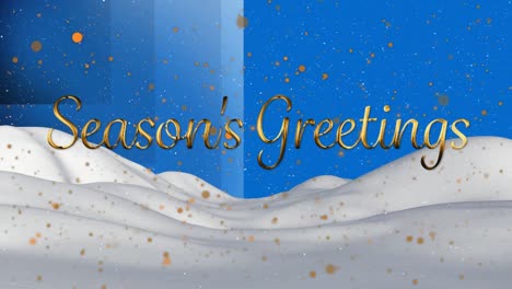 animation of holiday greetings and golden dots on blue background