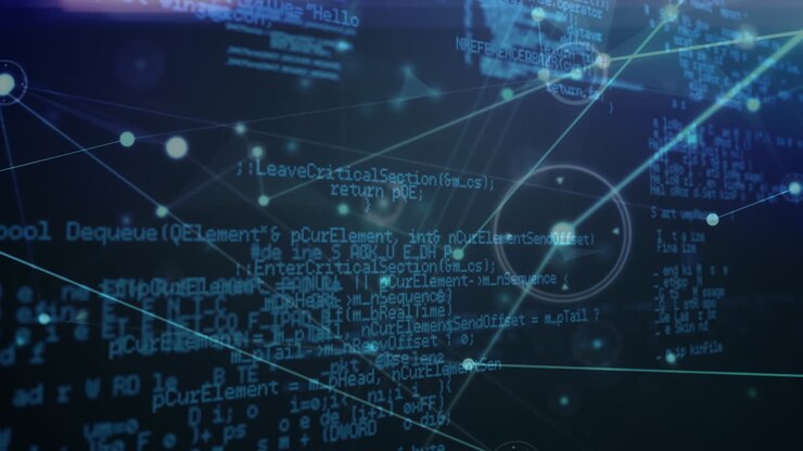 Animation of network of connections and diverse data processing in digital space