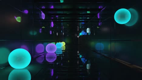 glowing spheres in a mirrored tunnel