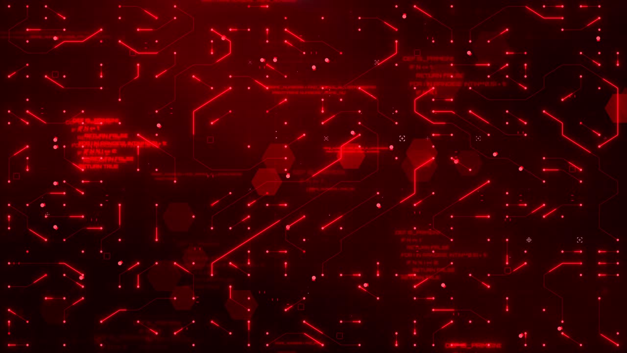 Red Circuitry Matrix: Futuristic Tech Animation with Digital Lines, Neon Glow, and Artificial Intelligence Concept