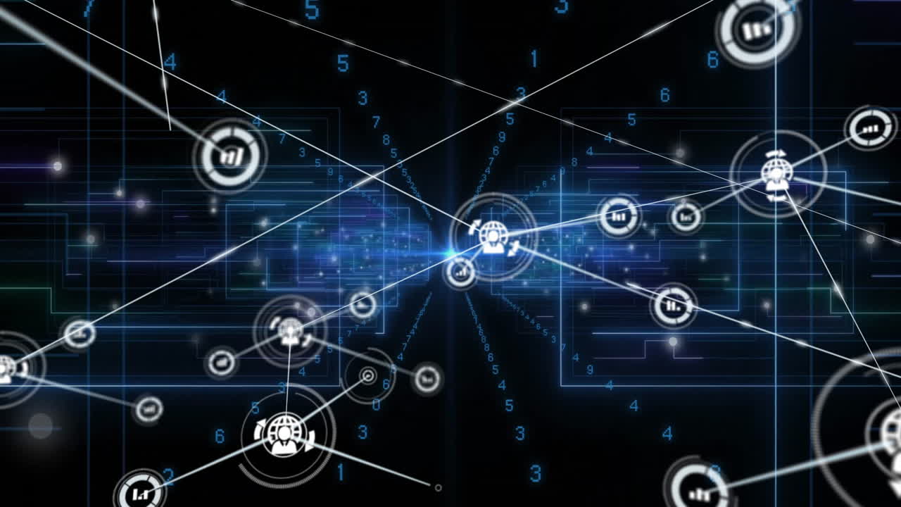 Digital interface background with data processing animation and network connections