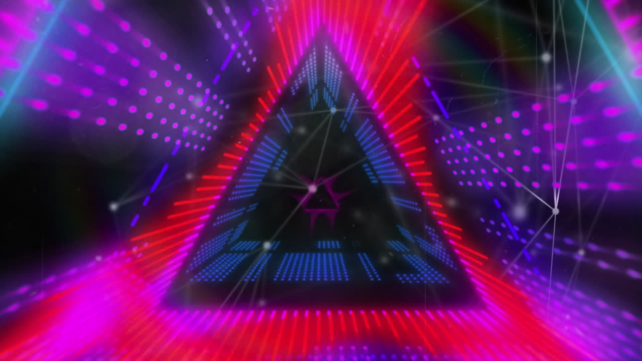 animación de redes, túnel brillante y procesamiento de datos.