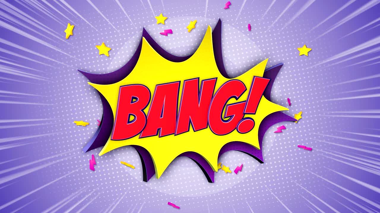 bang texto cómico y animación de globo de habla, con alfa mate, bucle