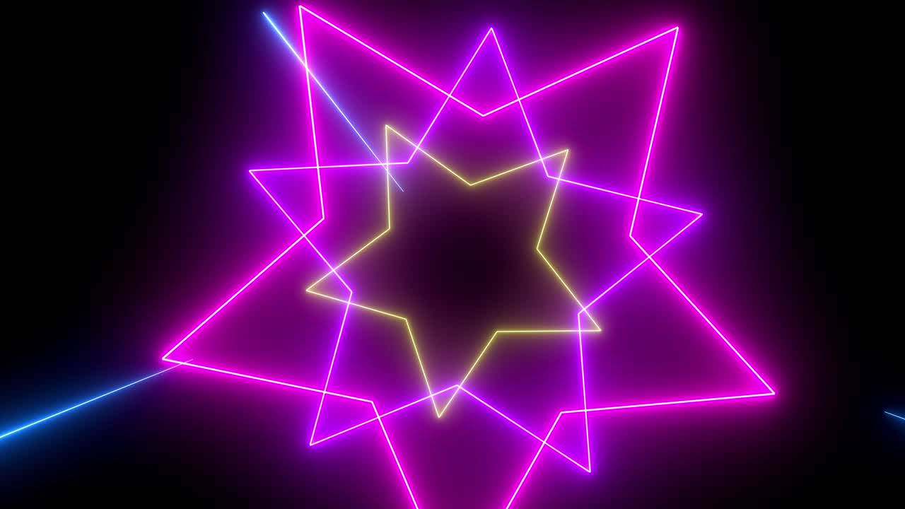 tunnel di stelle al neon sci-fi. sfondo astratto con animazione a stelle al neon. modello di video glamour 4k per eventi di moda. ciclo senza cuciture