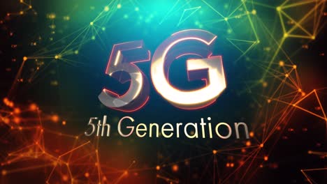 animation of 5g 5th generation text over network of connections