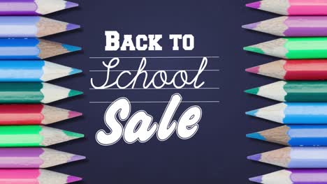 Animation-of-back-to-school-sale-text-with-colour-pencils-on-purple-background