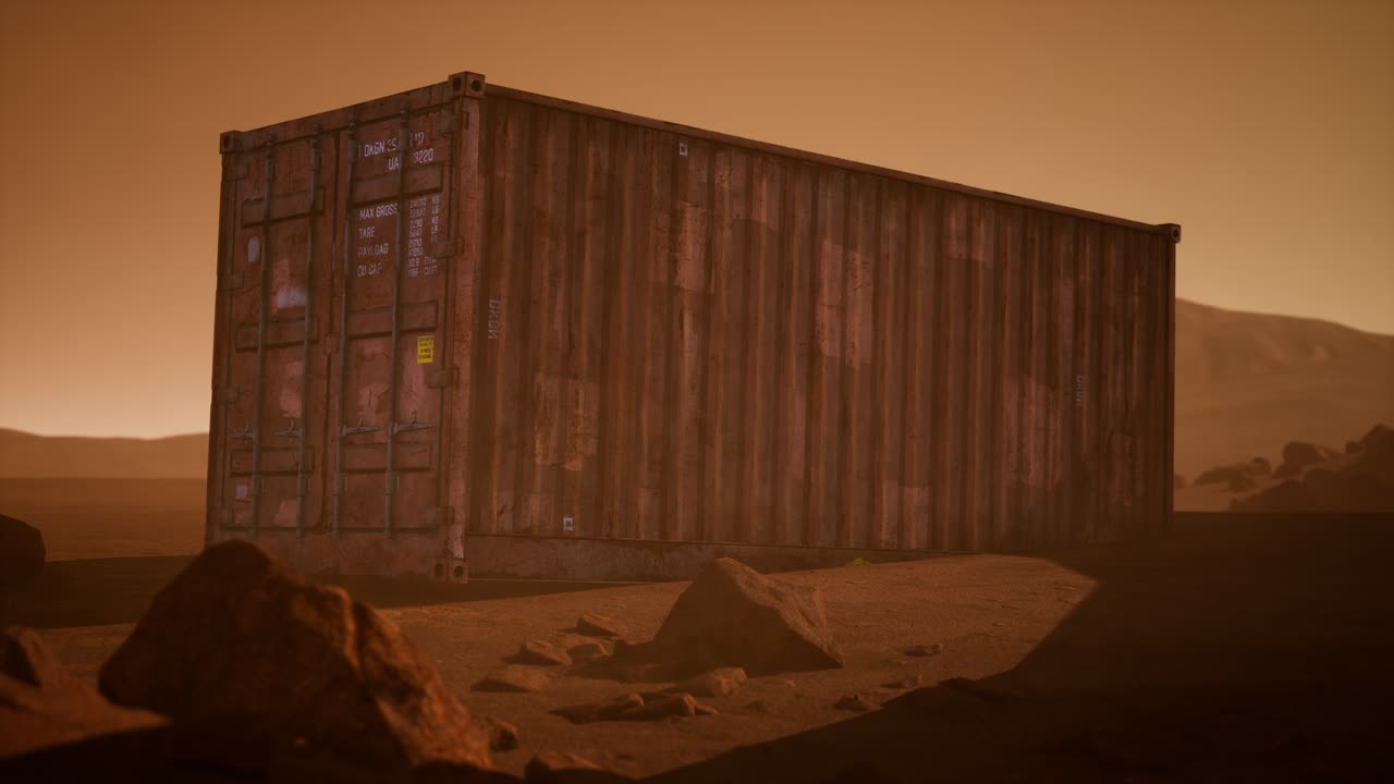 abandoned shipping container in the desert