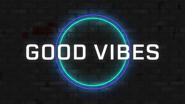 Animation of good vibes text over two neon circles