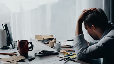 man sitting at his desk, looking stressed and overwhelmed by the amount of work