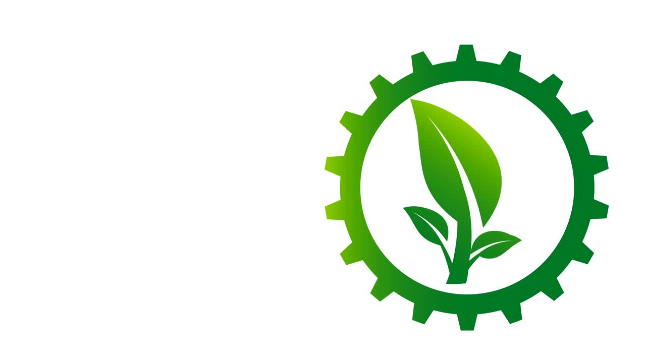 logotipo de engranaje y hoja en el círculo con gráfico de movimiento de resolución 4k