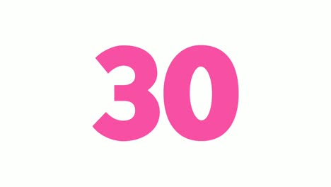 number thirty 30 cartoon animation on white background,4k cartoon video number motion graphics for video elements
