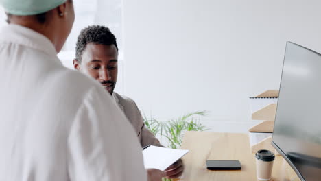 Leadership,-black-man-and-secretary-with-documents