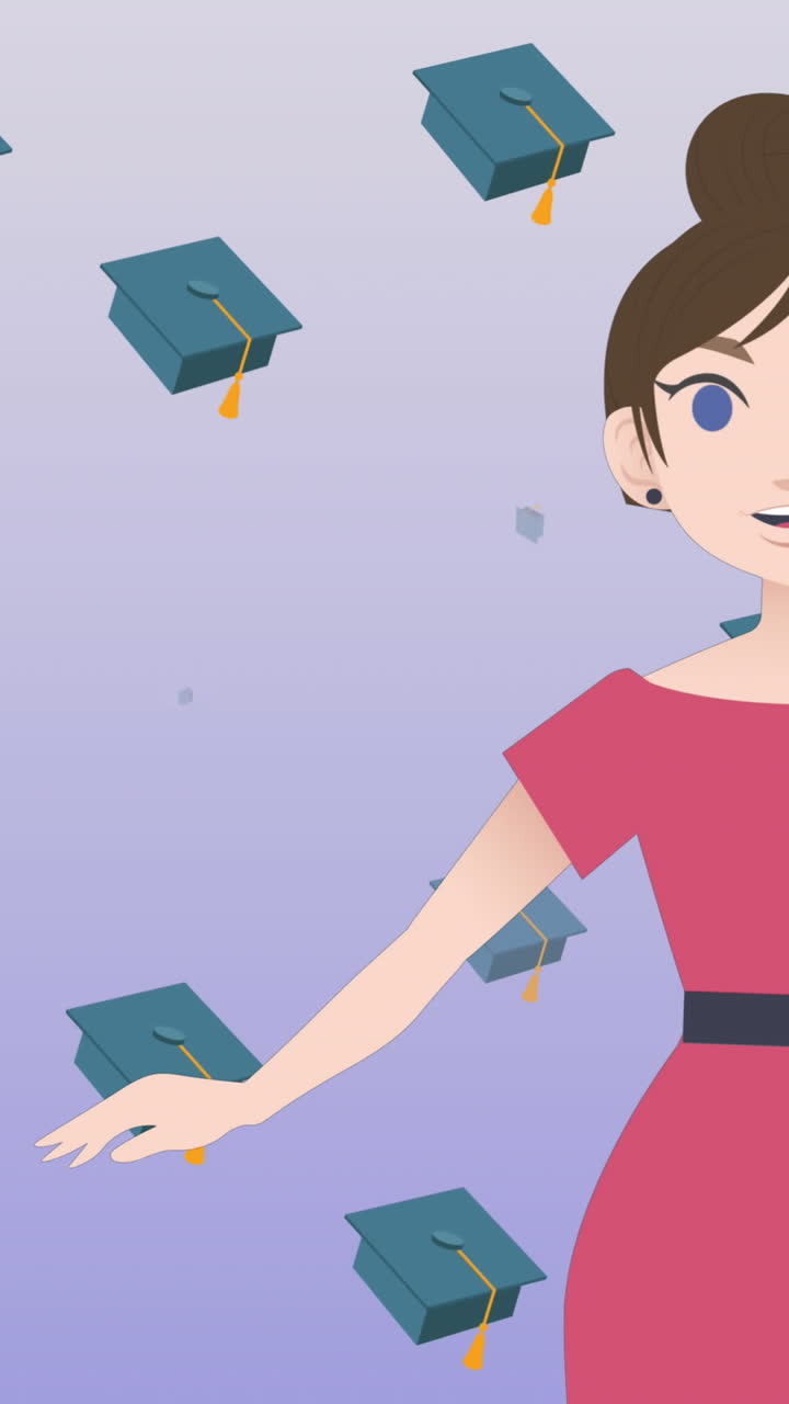 Animation of woman talking over graduate caps icons | Premium Stock ...