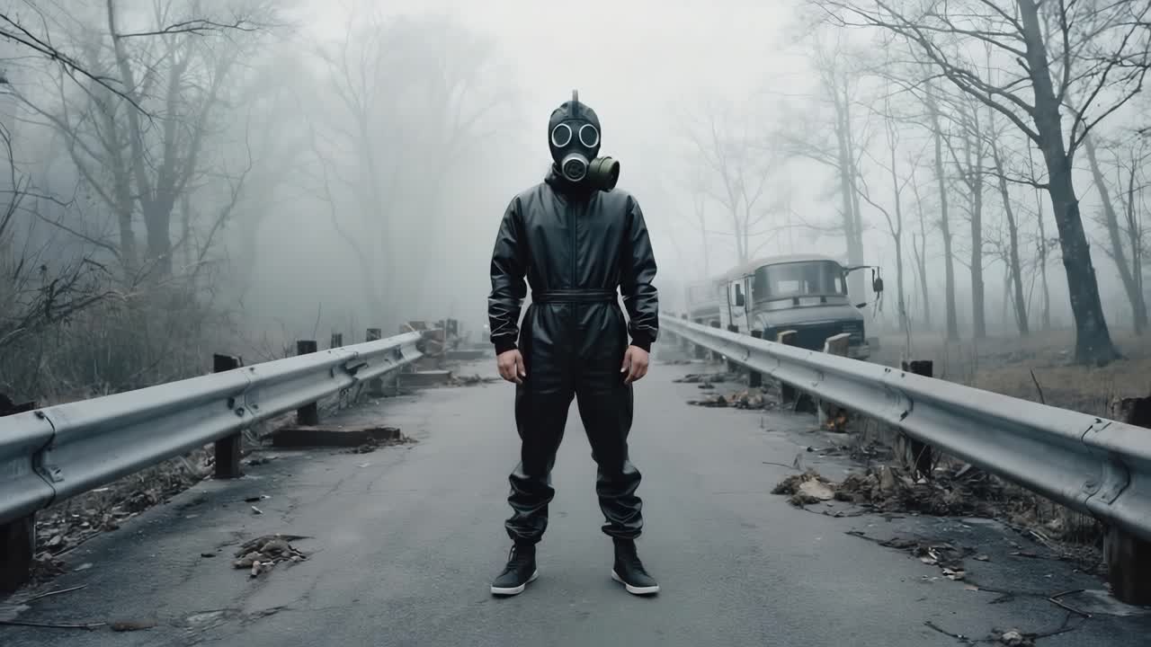 Man in Hazmat Suit on a Post-Apocalyptic Road