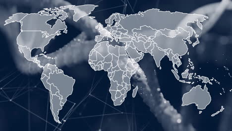 animation of world map overlay with network connections and abstract elements
