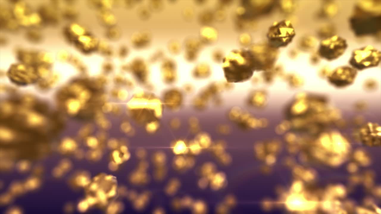 금의 추상적인 조각들이 공중에 날아다니며 빛나고 있습니다.