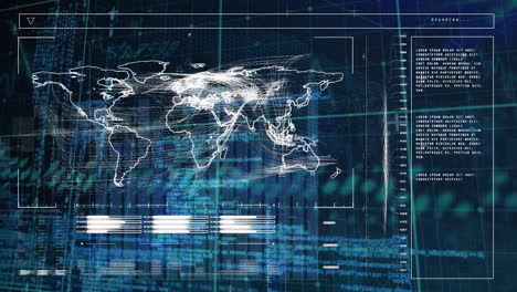 animación del procesamiento de datos sobre el mapa del mundo sobre fondo negro