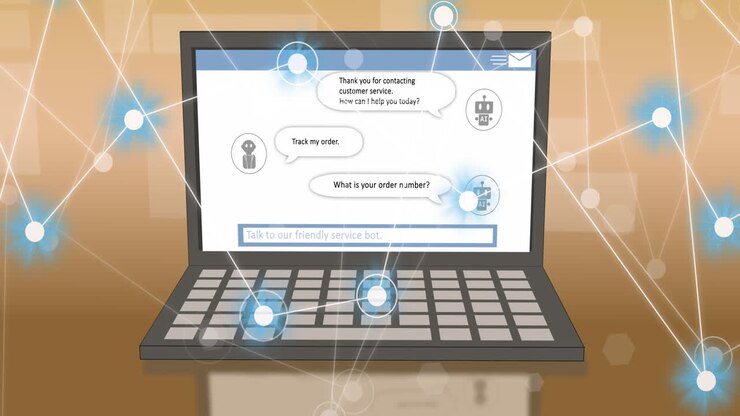 Animation of ai text, icons and data processing over laptop