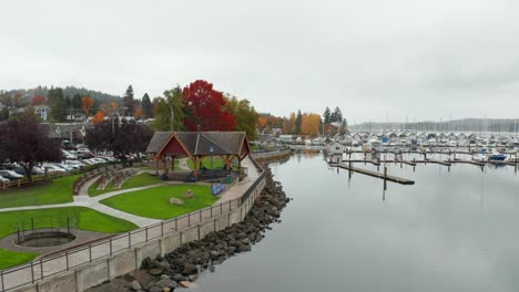 green public park by the marina near a coastal town in washington, usa