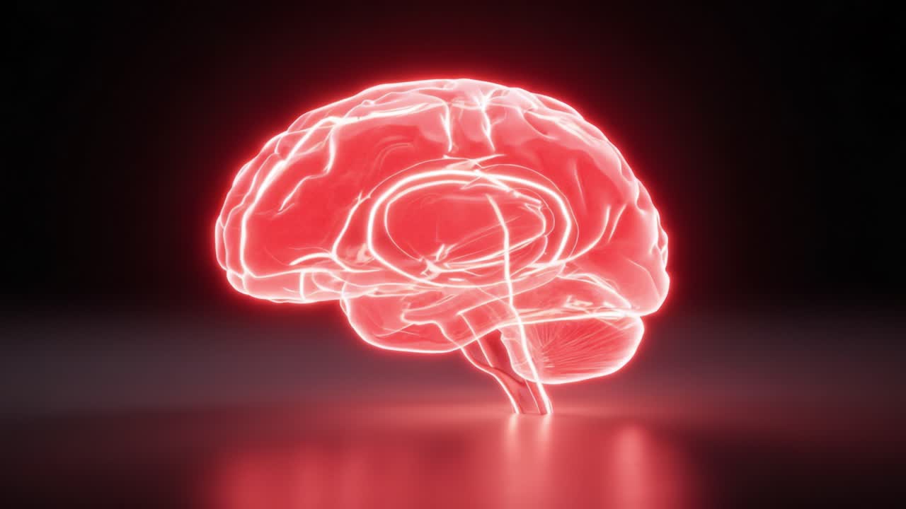 Intricate Visualization of a Brain with Illuminated Neural Pathways: A Stunning Artistic Representation of Cognitive Functionality and Neuroanatomy Exhibiting Vivid Red Light Effects