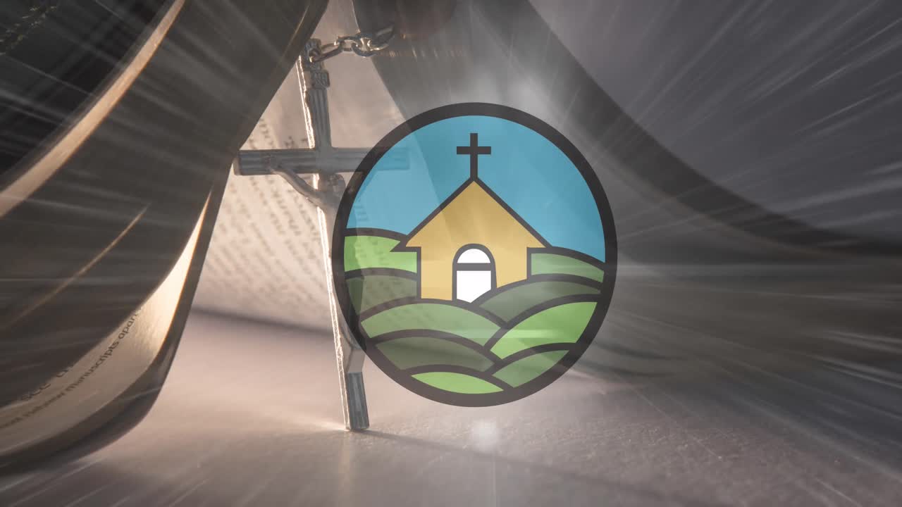 교회 아이콘과 성서 위의  ⁇ 주레에 대한 빛의 점의 복합 비디오