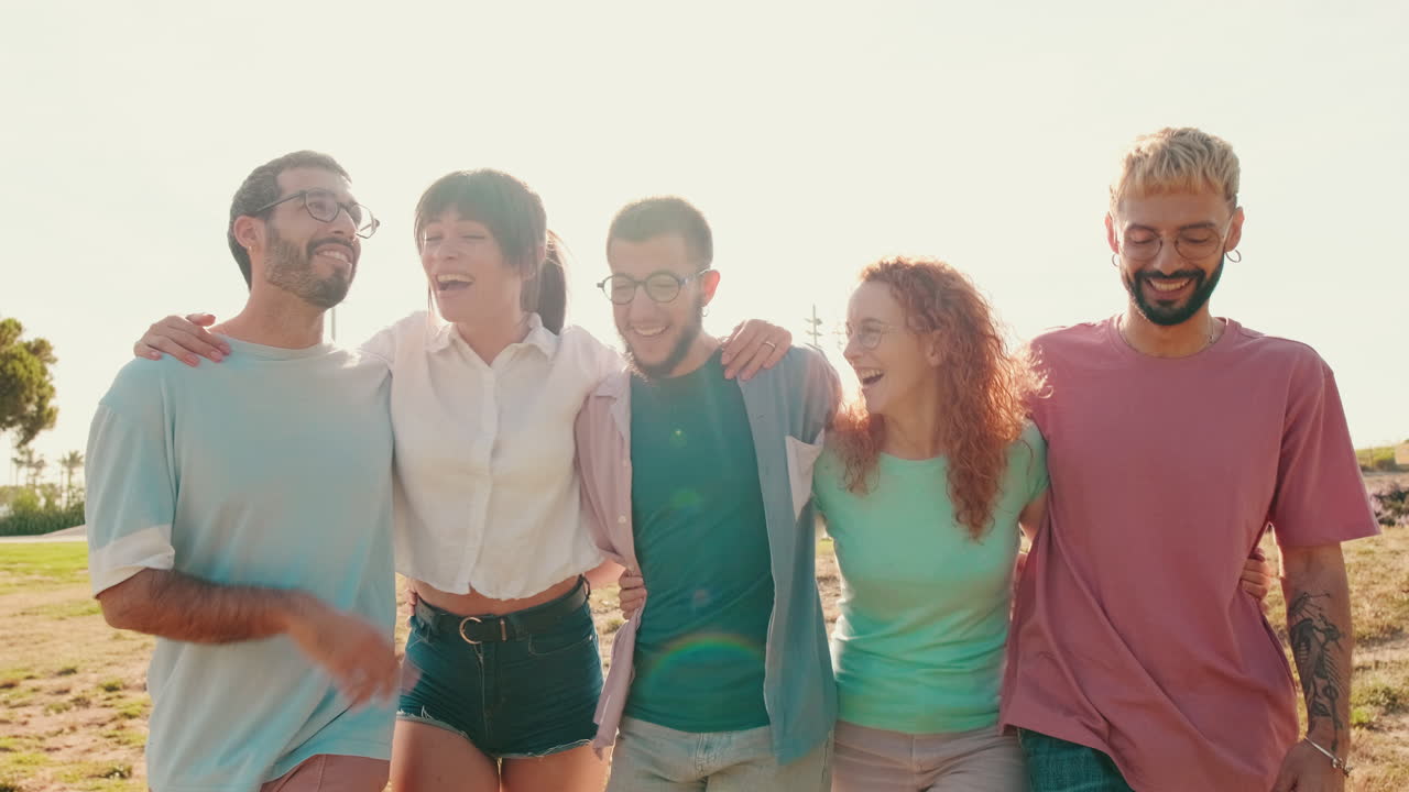 친구 들 이 공원 에서 빛 이 내리는 날 을 즐기고 있다