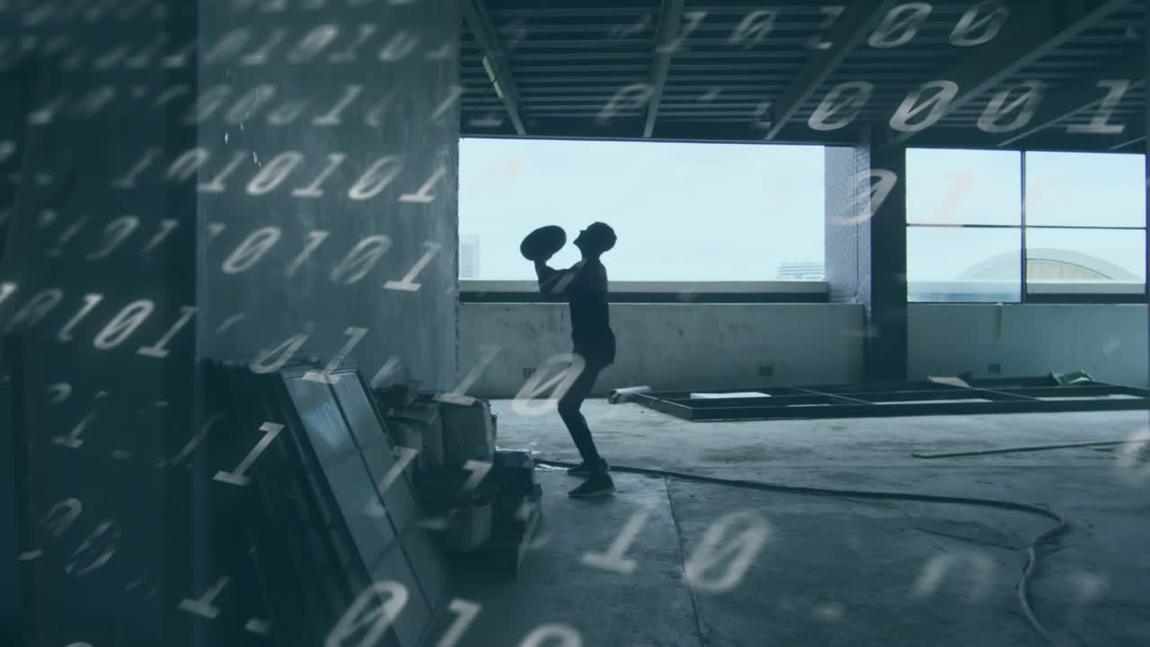 공으로 운동하는 사람을 대상으로 한 바이너리 코딩 처리의 애니메이션