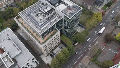 aerial view of modern office buildings in a city