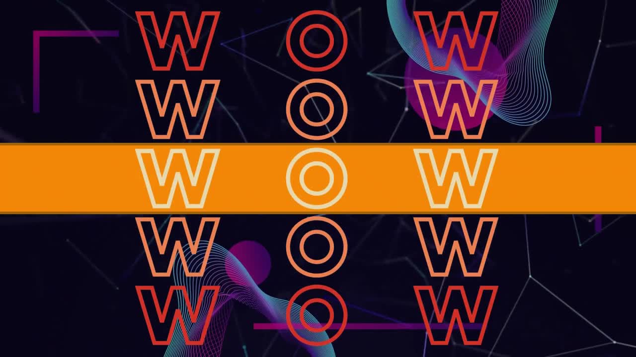 블랙 배경의 연결 네트워크에 대한 와우 텍스트와 추상적인 모양의 디지털 애니메이션