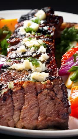 grilled mixed vegetable platter with marinated beef skewers served fresh