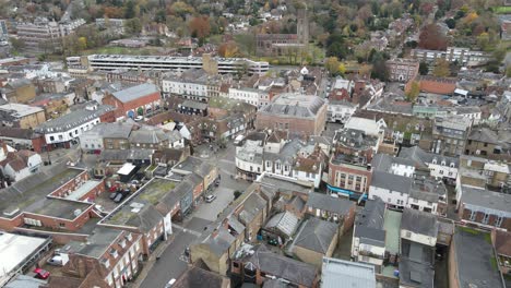 hertford , town centre hertfordshire uk town aerial drone view