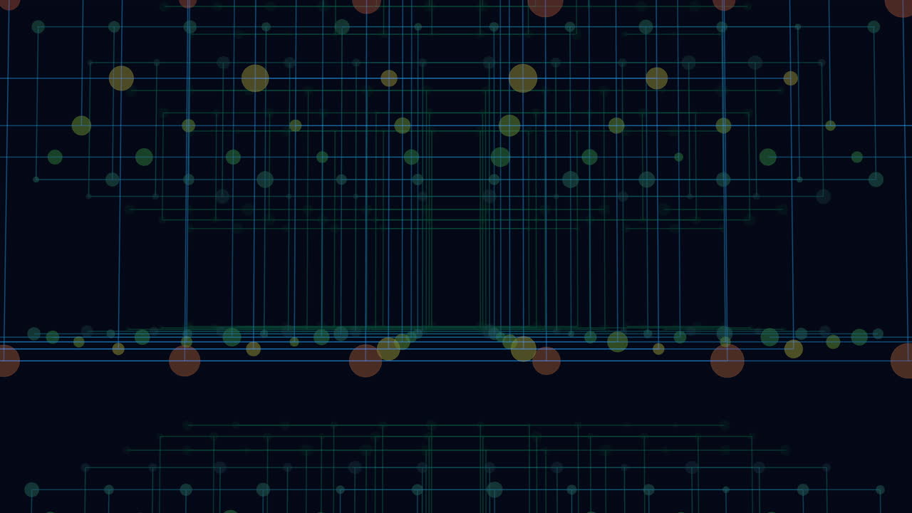 Random and chaos motion illusion neon dots in rows in dark galaxy