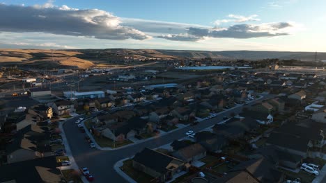 Aerial-view-of-a-neighborhood-in-Washington's-Tri-Cities-at-sunset