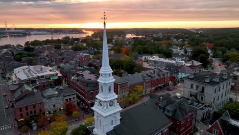 sunrise over portsmouth, new hampshire: aerial view of historic downtown