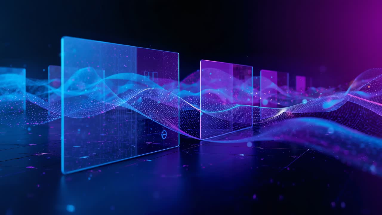 Schleife, die durchscheinende Panel in einem 3D-Studio durchläuft und Tiefe erzeugt