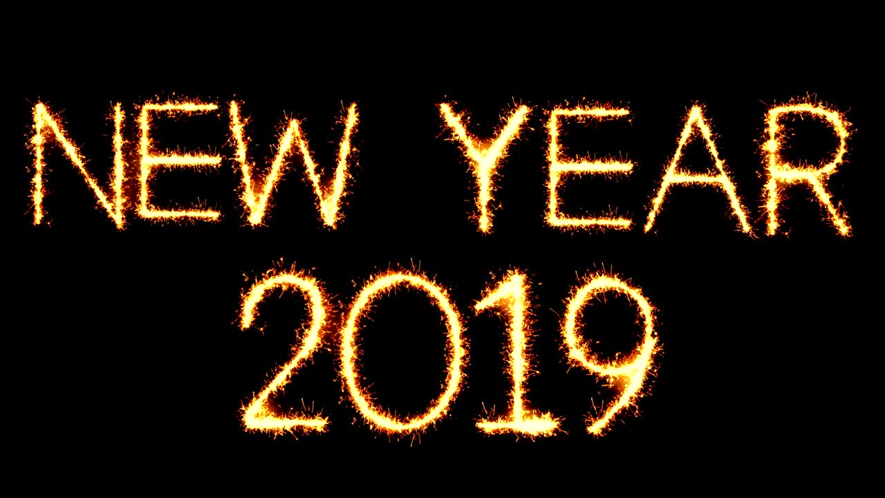 New Year 2019 Text Sparkler Glitter Sparks Firework Loop Animation